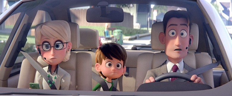 © 2016 WARNER BROS. ENTERTAINMENT INC. Photo Credit: Courtesy of Warner Bros. Pictures Caption: (L-r) Sarah Gardner voiced by JENNIFER ANISTON, Nate Gardner voiced by ANTON STARKMAN and Henry Gardner voiced by TY BURRELL in the new animated adventure “STO