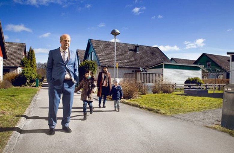 Rolf Lassgård, Nelly Jamarani, Bahar Pars and Zozan Akgün in A MAN CALLED OVE. Courtesy of Music Box Films.
