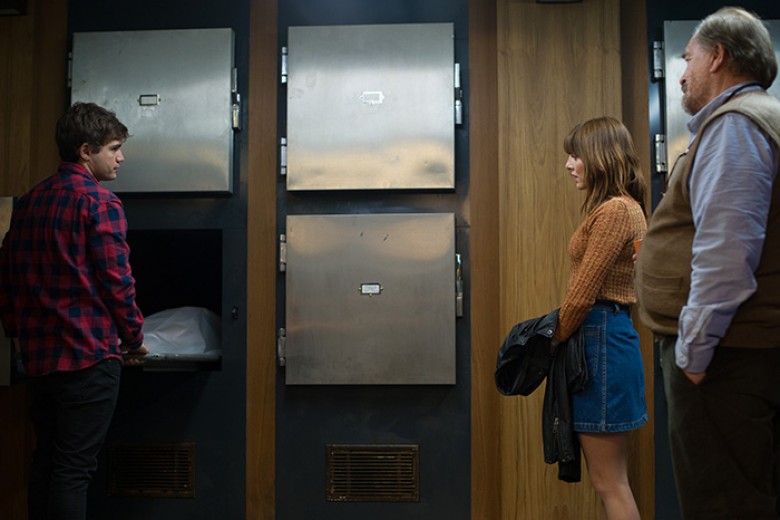 Emile Hirsch as Austin, Ophelia Lovibond as Emma, and Brian Cox Tommy from André Øvredal’s THE AUTOPSY OF JANE DOE. Courtesy of IFC Midnight. An IFC Midnight release.