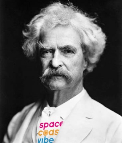 Mr. Twain was kind enough to wear a limited edition SpaceCoastVibe.com promotional Tshirt for this photo. He was not kind enough to give it back! Only 5 left! Blast!  