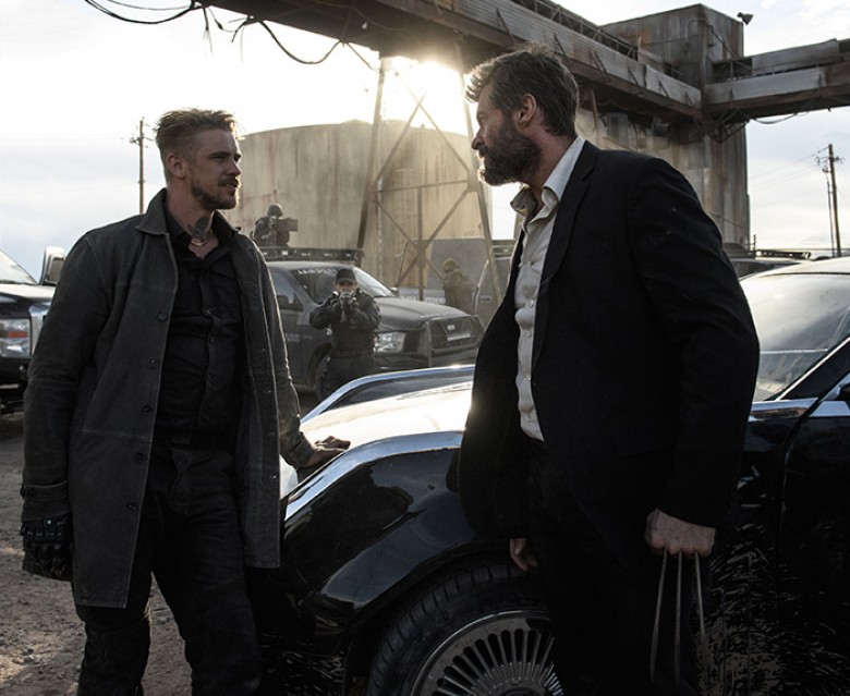 Pierce (Boyd Holbrook) and Logan (Hugh Jackman) face off. Photo Credit: Ben Rothstein. Photo Credit: Ben Rothstein -© 2017 Marvel. TM and © 2017 Twentieth Century Fox Film Corporation. All rights reserved. Not for sale or duplication.