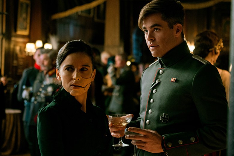 © 2017 WARNER BROS. ENTERTAINMENT INC. AND RATPAC ENTERTAINMENT, LLC Photo Credit: Clay Enos/ TM & © DC Comics Caption: (L-R) ELENA ANAYA as Dr. Maru and CHRIS PINE as Steve Trevor in the action adventure “WONDER WOMAN,” a Warner Bros. Pictures release.