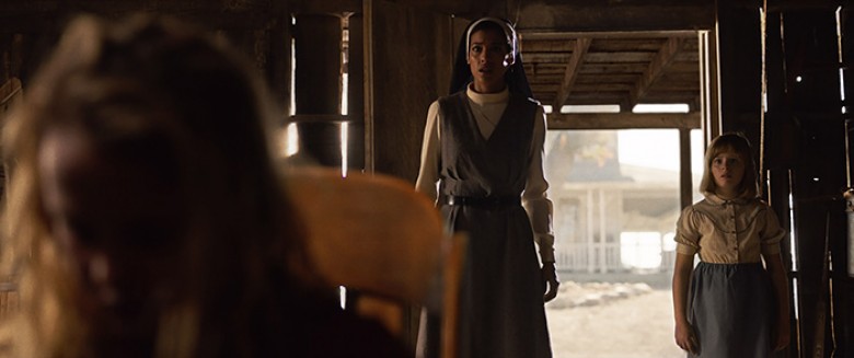 © 2017 WARNER BROS. ENTERTAINMENT INC. AND RATPAC-DUNE ENTERTAINMENT LLC Photo Credit: Courtesy of Warner Bros. Pictures Caption: (L-R) STEPHANIE SIGMAN as Sister Charlotte and LULU WILSON as Linda in New Line Cinema’s supernatural thriller “ANNABELLE: CR