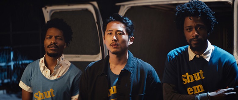 (l to r.) Jermaine Fowler as Salvador, Steven Yuen as Squeeze and Lakeith Stanfield as Cassius Green star in Boots Riley’s SORRY TO BOTHER YOU, an Annapurna Pictures release.