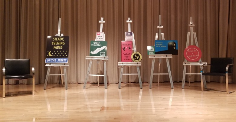 Stephen "ESPO" Powers, "Emotional Wayfinding" signs with lines of "For Will" by Robert Creeley