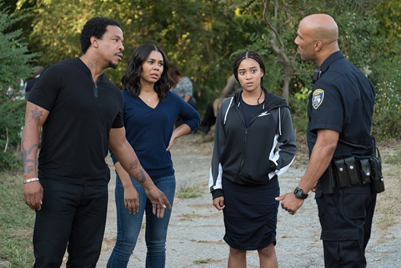 L-R: Russell Hornsby, Regina Hall, Amandla Stenberg, and Common in Twentieth Century Fox’s THE HATE U GIVE. Photo Credit: Erika Doss.