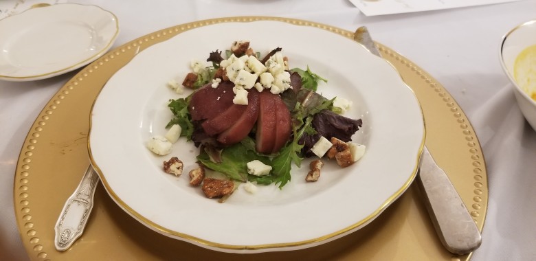 Course II (Salad): Chef Darian Bryan's Red Wine Poached Pear Salad