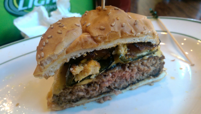 Hickory smoked burger topped with American cheese and a “Jalapeno Casino” on top