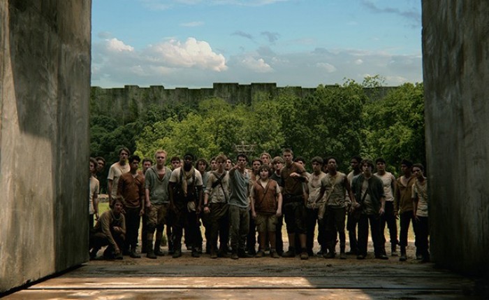 Dylan O’Brien, center, pointing as Thomas. Photo Credit: Ben Rothstein TM and © 2014 Twentieth Century Fox Film Corporation. All Rights Reserved. Not for sale or duplication.
