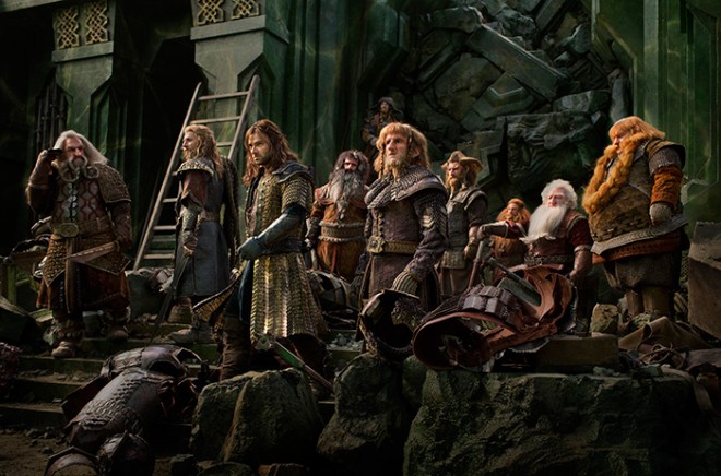 (L-r) JOHN CALLEN as Oin, DEAN O’GORMAN as Fili, AIDAN TURNER as Kili, WILLIAM KIRCHER as Bifur, JAMES NESBITT (above) as Bofur, ADAM BROWN as Ori, JED BROPHY as Nori, PETER HAMBLETON as Gloin, KEN STOTT as Balin and STEPHEN HUNTER as Bombur
