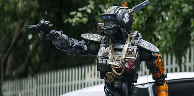 Chappie (Sharlto Copley) from Columbia Pictures’ action-adventure CHAPPIE. © 2015 CTMG, Inc.  Courtesy of Columbia Pictures