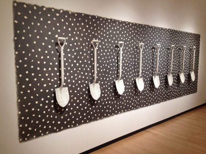 Shovels (Dig), 2015, tape, paint and powdered graphite