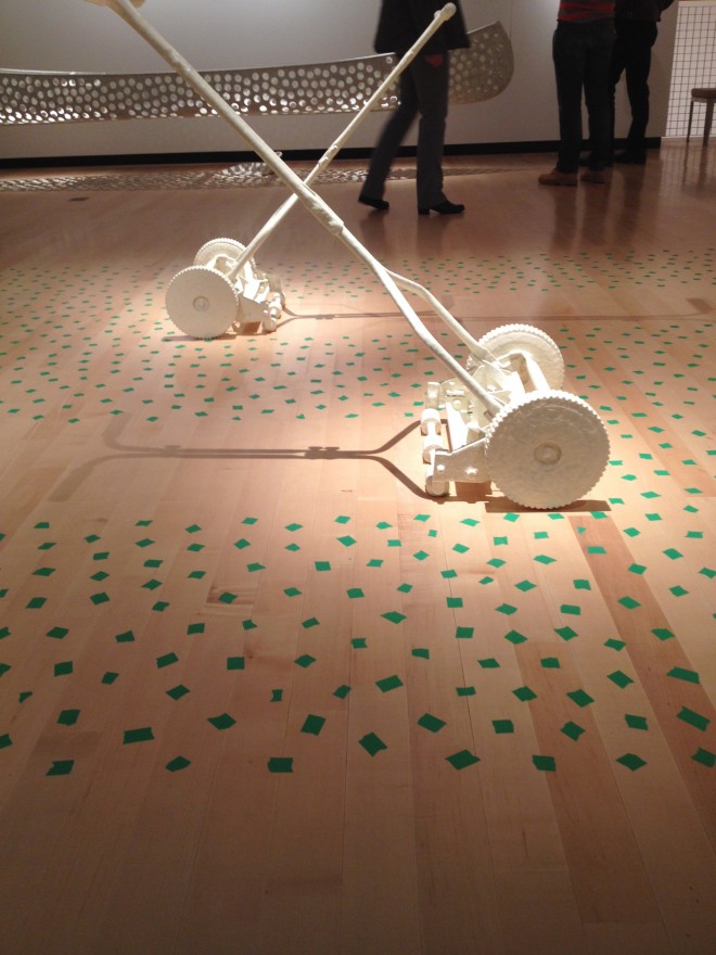 Lawnmowers (Cut), 2014 paint, tape, mixed media, turf 14's